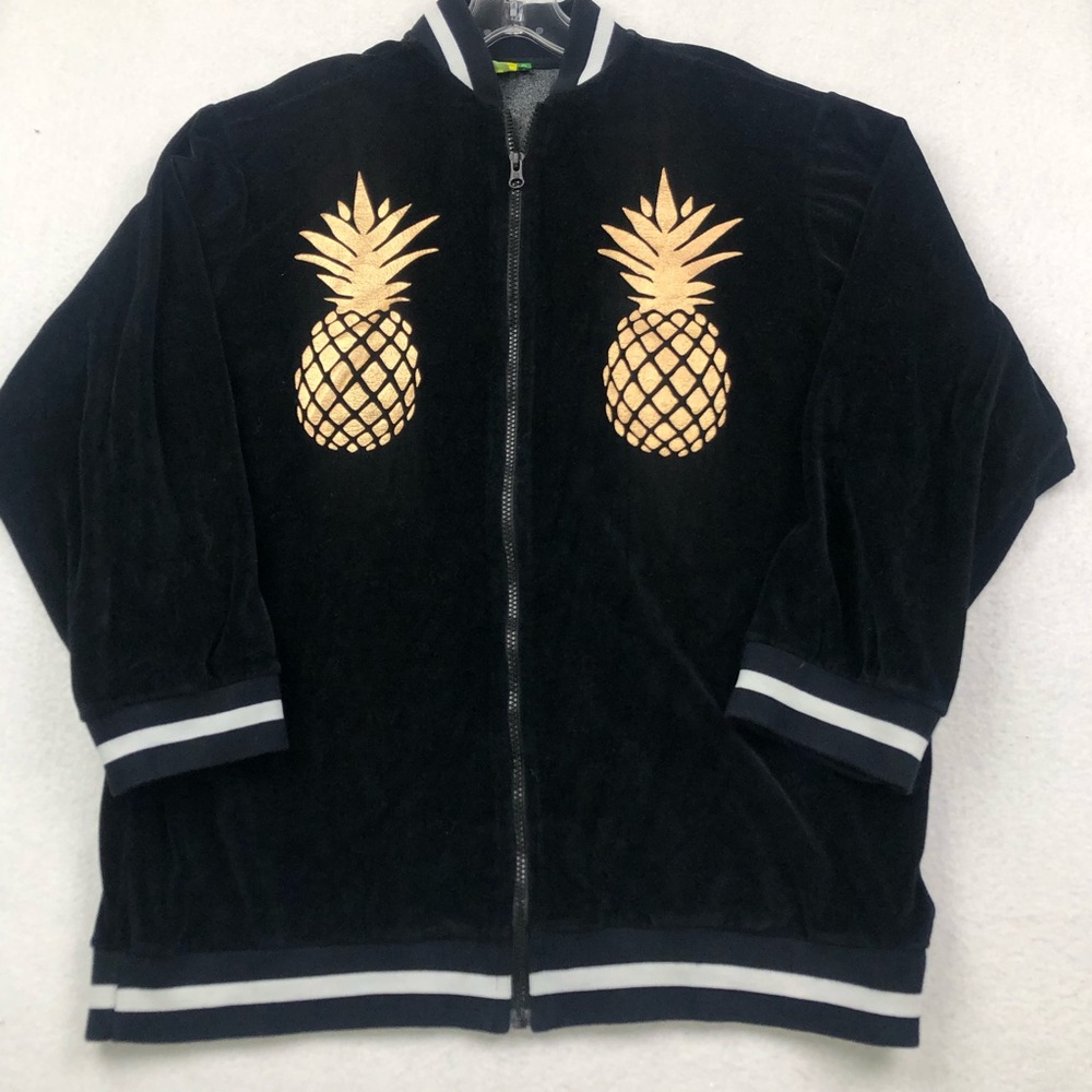 Farm Rio Pineapple Tropical Jacket Black & Gold Sz S